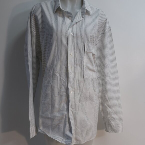 Mens Hugo Boss White, Black Striped Button Down Top XL - Picture 1 of 12